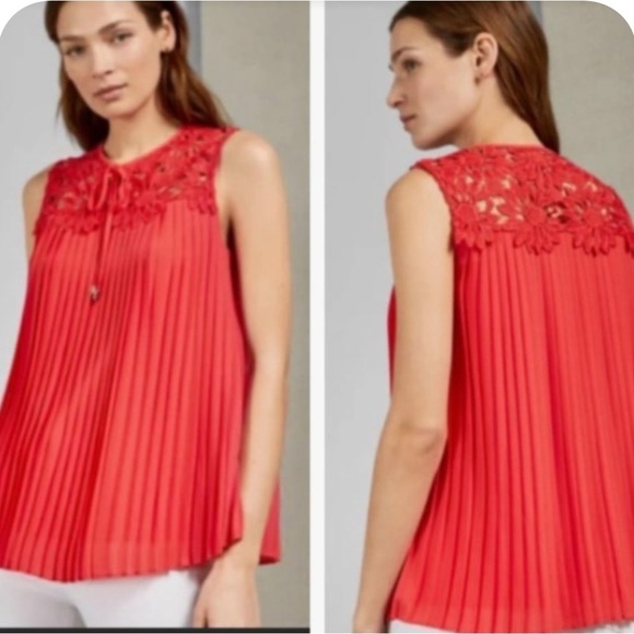 Ted Baker Red Sleeveless Bib Collar Blouse - Picture 5 of 11